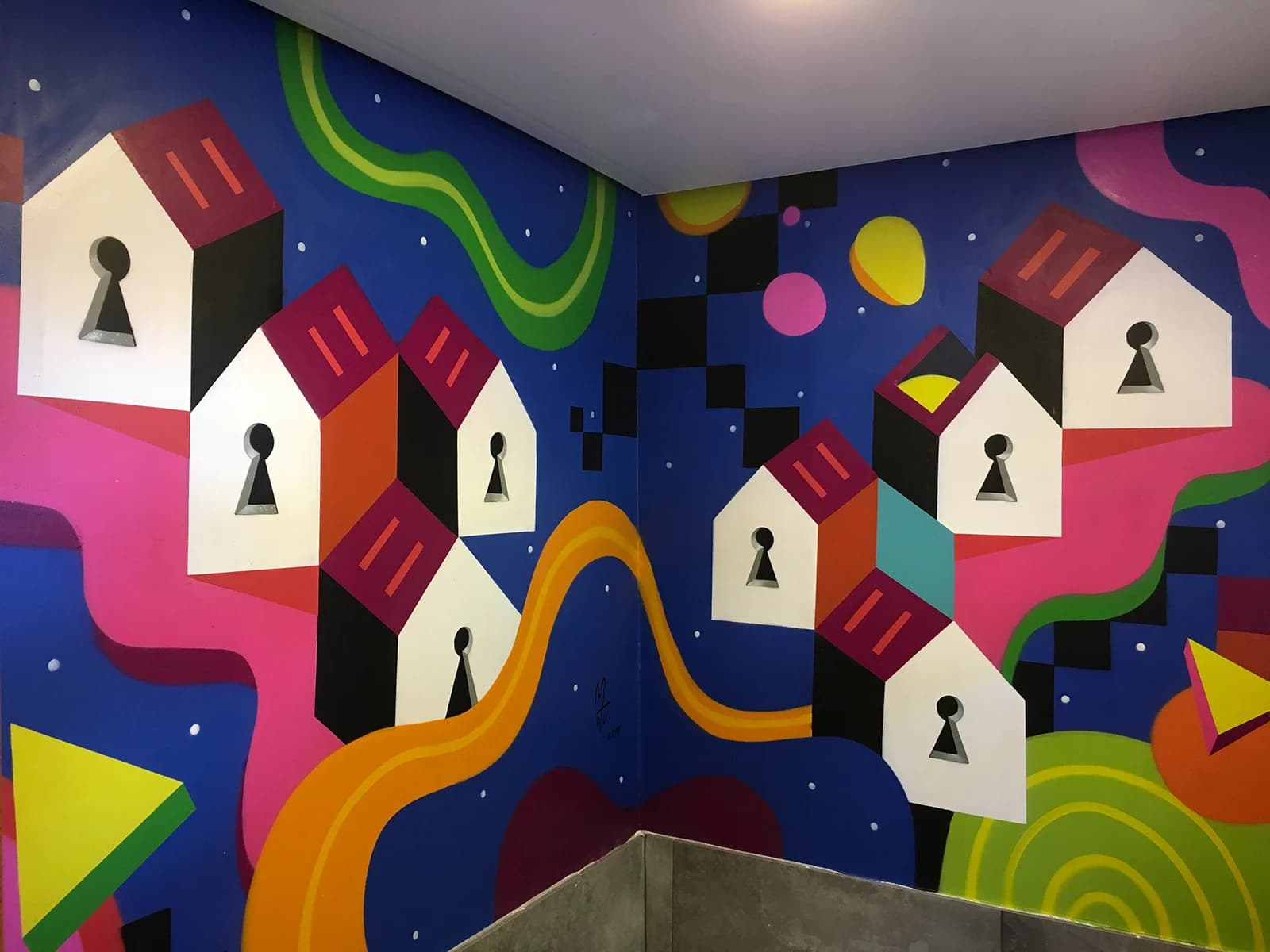 Ambientação interna em Porto Alegre, RS · mural que pintei